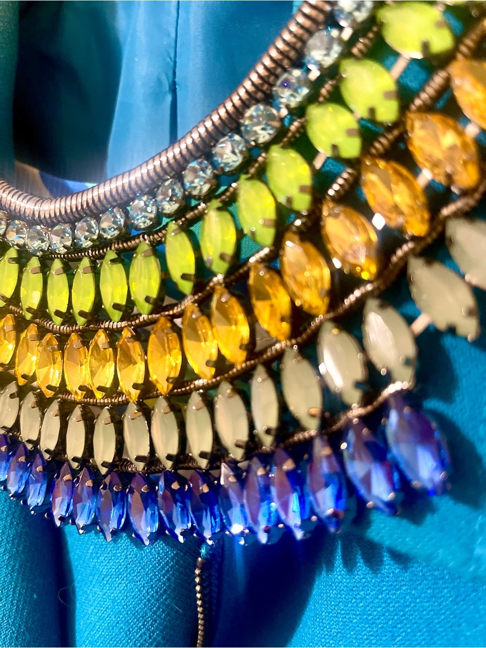 Vintage Statement Multicolor Crystal Bib Necklace - Blue/Green/Yellow -